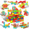 PicassoTiles 240 Piece Hedgehog Interlocking Building Blocks Tiles Construction Toy Set Brush Learning Playset STEAM Toddlers Development Preschool Kindergarten Toys for Kids Boys Girls Age 3+ PTB240