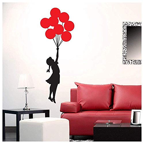 Banksy Mädchen mit Roten Ballon Wandaufkleber Dekoration Kunst Wandtattoo Wohnzimmer Schlafzimmer Wanddekoration Wandbild Abnehmbare Vinyl Aufkleber 46 * 120 cm