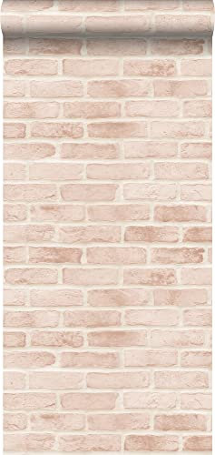 papier peint brique rose pêche clair 53 cm x 10.05 m - ESTAhome