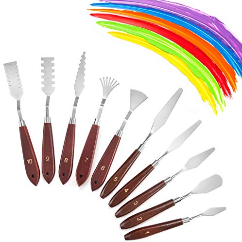 10 Pcs Palette Knife Set for Acrylic Wooden Handle Painting Pallet Knife Set Art Tools for Oil Paint Canvas