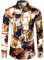 PARKLEES Men's Casual Luxury Printed Silk Like Satin Button Down Dress Shirt for Party Wedding PZLCL11 Beige XL