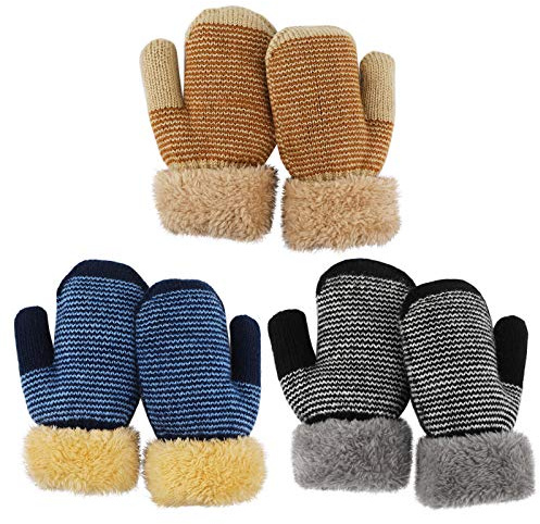 QKURT 3 Paare Kleinkind Stretch-Fäustlinge, Kinderhandschuh Verdickte Strickhandschuhe Winterhandschuhe Warme Handschuhe für 1-3 Jahre Junge Mädchen Draußen