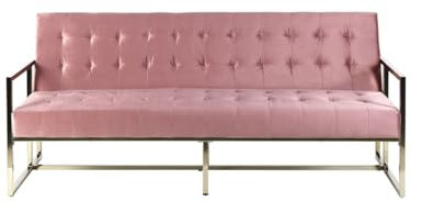 Beliani Canapé Banquette 3 Places Clic Clac Convertible en Lit avec Revêtement en Velours Rose et Piètement en Métal Doré pour Salon Glamour