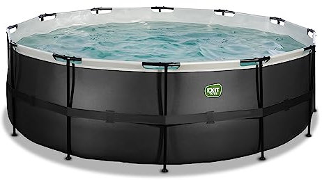 EXIT Toys Black Leather Pool - ø427x122cm - Großer, Runder Rahmenpool mit Sandfilterpumpe - Extra tiefer Pool - Starker Rahmen - Inklusive Poolleiter - Einzigartiges Design - Schwarz
