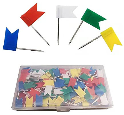 100 Pieces Map Thumb Tacks Colourful Drawing Push Pins with Storage Box Travel Map Push Pins Decorative Map Tacks for Map Drawing Board Decorative Office School