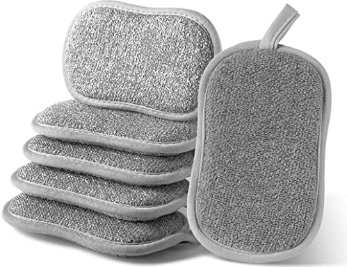 6 Eponges Vaseille Reutilisable Lavable Microfibre Granttant pour Ménage Cusine Salle de Bain