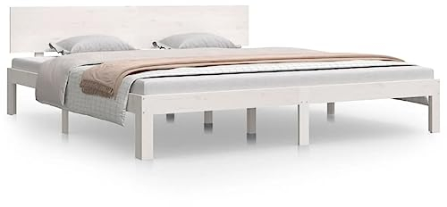 vidaXL Massivholzbett, Bett Holzbett für Schlafzimmer, Bettgestell Bettrahmen mit Kopfteil Lattenrost, Doppelbett Schlafzimmerbett, Weiß 180x200cm