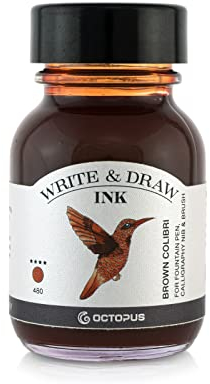Octopus Write and Draw Ink 480 Brown Colibri, wasserfeste Tinte zum Schreiben und Zeichnen, Kalligraphietinte, lichtechte Zeichentusche für Füllhalter, braun, 50 ml