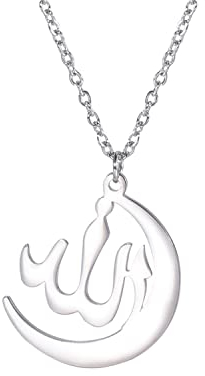 Halskette mit islamischem Text, Symbole, glänzend, arabischer Anhänger, Halskette im Nahen Osten, Halbmond, Allah Daan, muslimische Geschenke, religiöser Schmuck, Geschenke