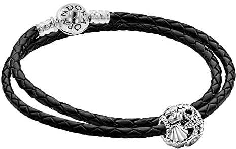 PANDORA Damen-Lederarmband Set mit Charm Seestern, Muscheln und Herzen 51522-38 38 cm