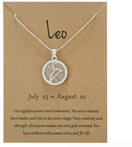 Silver Star Sign Coin Constellation Pendant Chain Necklace – Day – Leo (23rd July - 22nd August) - Zodiac Constellation Horoscope Celestial Astrology Jewellery - Women Men Gift