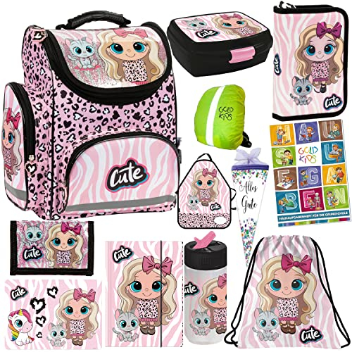 Schulranzen XXL Set 12er Best Friends Schulranzen ergonomischer Ranzen Zuckertüte Geldbeutel Federmappe Turnbeutel Brotdose Trinkflasche Malunterlage Schürze Aufgabenheft für die Grundschule