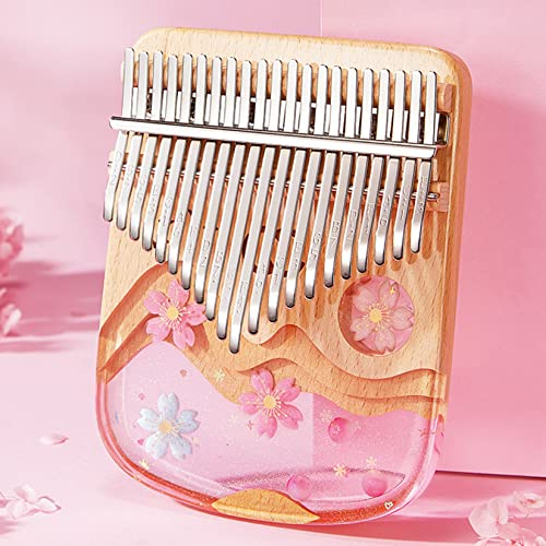 BOTOWI 21 Key Daumenklavier Crystal Kalimba, Transparentes Acryl C-Ton mit Eva-Tasche, 17 Tasten Fingerklavier Musical Geschenk, Aufkleber, Stimmhammer, Reinigungstuch,21keys Sakura