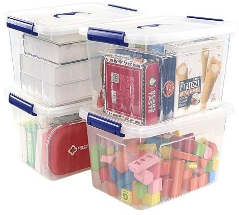 Annkky 10 Litre Clear Latching Storage Box, Plastic Boxes with Lids Set of 4