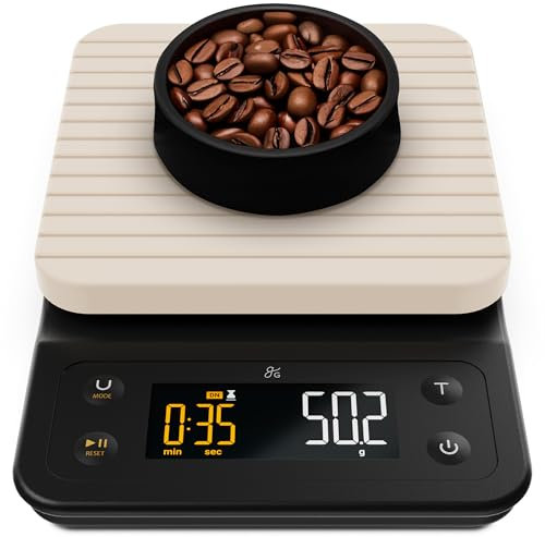 Greater Goods Digital Accurate Coffee Scale for Pour-Over Maker, with Timer for Great French Press and General Kitchen Use, Designed in St. Louis, (Birch White)