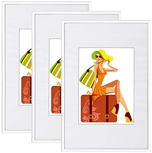 WOLTU Bilderrahmen 20x30 cm Set of 3 Fotorahmen aus Kunststoff mit Passepartout, Posterrahmen zum vertikalen oder horizontalen Aufhängen/Aufstellen, Collage Wanddeko, Weiß