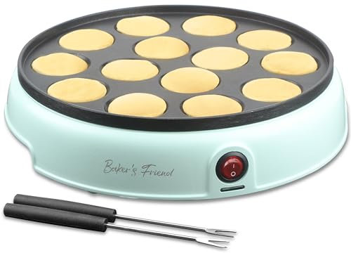 Baker's Friend BF-DMPM01 Mini Dutch Pancakes Maker, Cast Iron Plastic, Aqua