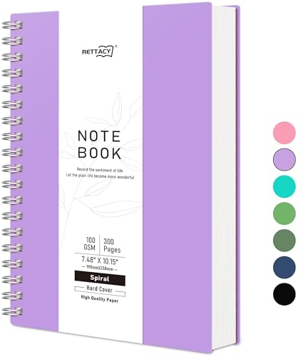 RETTACY Notizbuch B5 Dotted, Bullet Journal Spiral-Notizbuch Gepunktet mit 300 Seiten, Softcover Ringbuch 100 g/m² Dickes für Frauen Männer Arbeit Büro Schule, 14.5 x 21cm - Lila