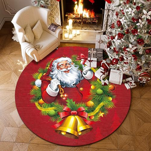 OSUKI Weihnachtsteppich,Weihnachten Innenboden Teppiche,Rund rutschfest Waschbar Kurzflor Teppich Weihnachtsmatte,für Wohnzimmer,Schlafzimmer,Arbeitszimmer,Festival-Heimdekorationsteppiche,E-100cm