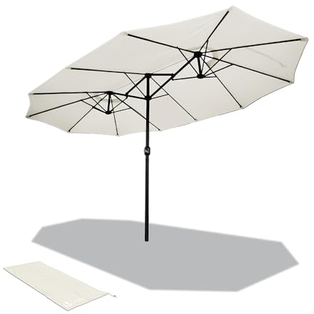 VOUNOT® Sombrilla Parasol Rectangular, Sombrillas Jardin Grandes para Terraza Playa Piscina Mercado Patio Exterior, 460 x 270 cm, Protección Solar UV50+, Doble Beige