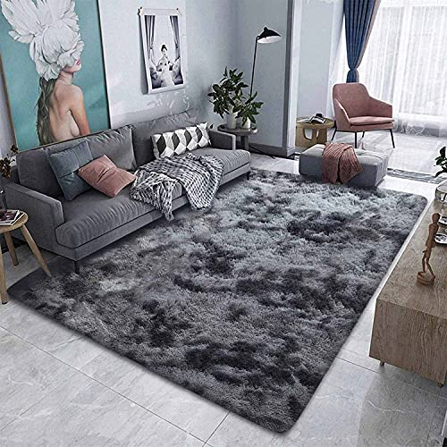 Tinyboy-hbq Teppiche Flausching Wohnzimmer Teppich Shaggy Teppiche Schlafzimmer Waschbarer Weiche Teppich Bequeme für Wohnkultur (Grau Schwarz, 250 x 300 cm)
