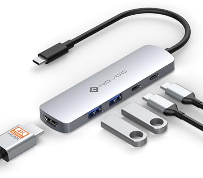 NOVOO Hub USB C 5 en 1 Adaptador USB C a HDMI 4K 60Hz, USB 3.0 x 2, Tipo C PD 100W Recarga, USB C x 1, USB C Dock para Macbook Air Pro