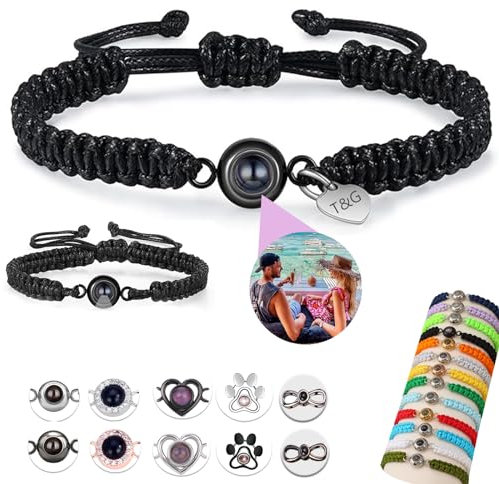 YRH 925 Silver Custom Photo Bracelets with Name,Picture Bracelet Personalized Photo,Optional Engrave Text,Memory Bracelet for Women/Men/Couple/Father's Day-9 Colors