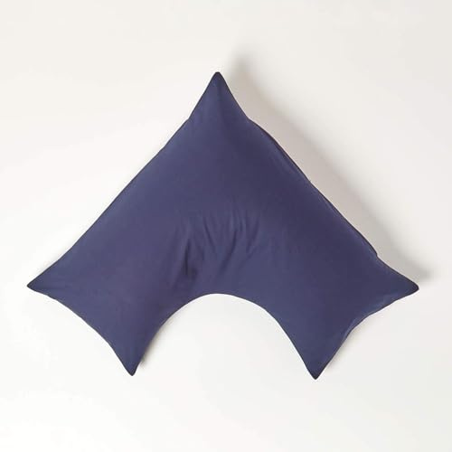 HOMESCAPES Navy Blue Pure Egyptian Cotton V-Shape Pillowcase 200 TC 400 Thread Count Percale Equivalent Pillow Case For Nursing Pregnancy and Elderly Pack of 2