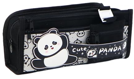 KCatsy Federmäppchen Panda Mäppchen Groß Etui Stifte Federpenal Schüttelpenal Teenager Schulmäppchen Geschenke für Mädchen Jungen Schwarz (Panda Schwarz, 22x10x7cm)