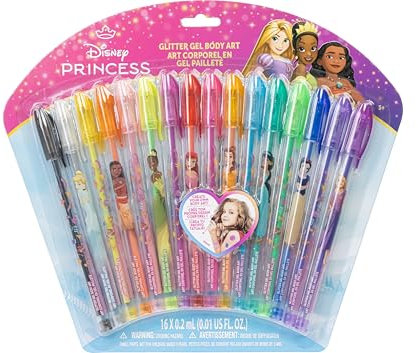 Disney Princess 16 Piece Glitter Pen Body Art Set, Glittery and Bright Colors, Ages 3+, By Townley Girl