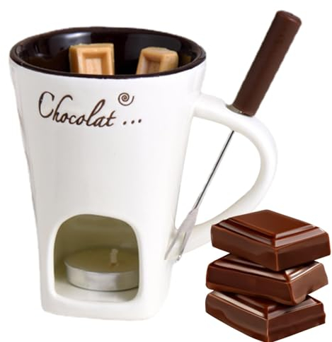 1 taza de fondue de chocolate – 130 ml de cerámica, calentador de mantequilla multiusos con tenedor de fondue, taza creativa de fusión caliente para picnics, galletas y frutas de cerámica
