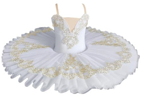 Tytyozay Professionelles Ballettkleid, Mädchen Tutu Ballett Schwanensee Ballett Kostüm Ballerina Performance Tanz Outfit Gymnastik Tanzbekleidung,Weiß,130
