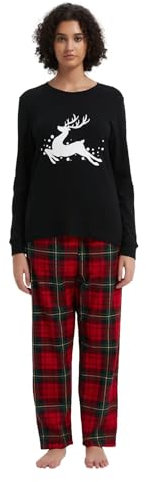 GLOBAL Femme Pyjama Flanelle Manches Long Ensembles de Pyjama Coton Chaleureux Vêtements de Nuit Confortable Carreaux Rouges S