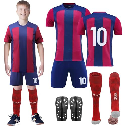 Dekewe Fußballtrikot Kinder 2023/2024 Jungen Football Trikot Set, Schweißabsorbierenden Fußball Trikot Trainingsanzug Shirts Shorts und Socks, Nr.10 Jersey Fußballtrikot für Jungen Mädchen