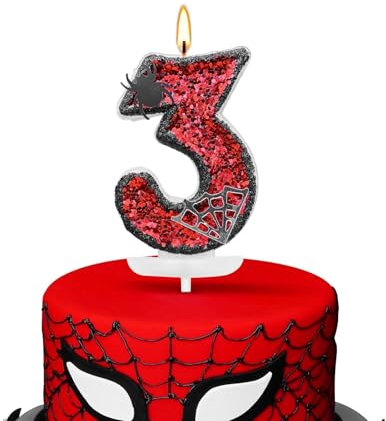 ALLAVA Kerzen Geburtstag 3, Geburtstagskerzen Zahlen, Kerze 3 Geburtstag Junge Mädchen, Spider Deko, Geburtstagskerze für Kindergeburtstag Babyparty Halloween Party Dekoration (Spider, 7,5cm)