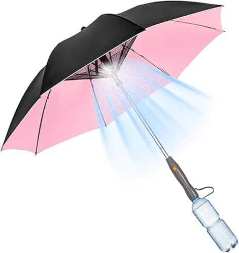 VBVARV 3 in 1 Umbrella with Fan And Mister, Sun Umbrella UV Protection with Fan And Mister, USB Rechargeable Sun Umbrella,Pink,Rechargeable