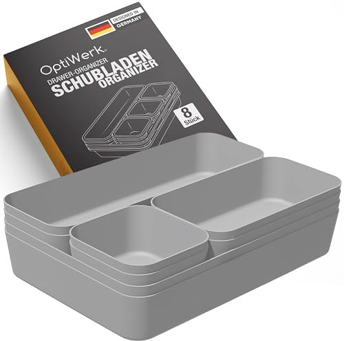 Optiwerk Schubladen Organizer, Hellgrau, Organizer Schublade, Drawerorganizer, Make Up Organizer Schublade Schrankorganizer Bad, Badezimmerorganizer Box, Schminktisch Organizer, Ordnungsboxen