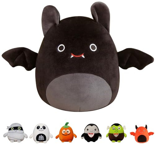 MORAINJAY Peluche Halloween,Chauve-Souris Noire Kawaii Jouet Doudou en Peluche d'halloween,20-25cm Oreiller Doux Idée,Cadeau Collection pour Enfants, Déco Fête d'halloween
