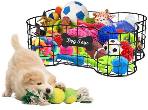 Ctomche Metal Dog Toy Box,Dog Toy Basket Bone Shaped Dog Toy Storage Bin,Wire Storage Baskets Puppy Toy Basket Pet Toy Organiser Boxes Cat Toy Chew-Proof-Pet Storage Box for Leashes, Blankets,Toys