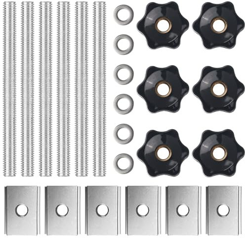 Kayqbonke 24 Pcs Vis Coulissante à Rainure en T Coulissant, Vis Coulissantes T-Nut T, T-Track Écrous Coulissants Avec 6 Tiges Filetées et 6 Écrous à Bouton pour Travail du Bois, Équipement Mécanique