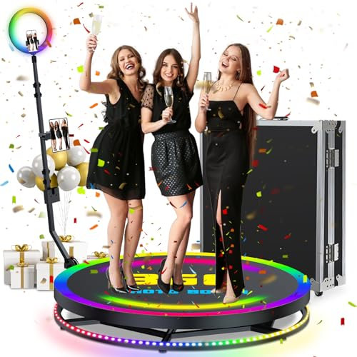 360 Photo Booth Machine Slow Motion 360 Degree Rotating Picture Selfie Magic 360 Automatic Video Booth for Party Events (31.4in + Free Custom logo)
