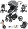 Shineey kinderwagen 3 in 1 Buggy Babybett Komplett Set Einem Klick Zusammenklappbarer Kinderwagen, 3 in 1 KombiKinderwagen Aluminiumrahmen für Neugeborene