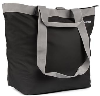 Noey & Lou Fabrizio Einkaufstasche Shopper Tasche Umhängetasche Strandtasche Tragetasche Innenfach + 2 Außenfächer mit Reißverschluss (Grau L)