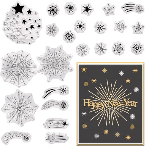 Hying Transparente Weihnachts-Schneeflocken-Stempel für Kartenherstellung, Weihnachtssterne, Gummistempel, Frohes neues Jahr, Feuerwerk, transparenter Stempel, Siegel für Basteln, Scrapbooking,