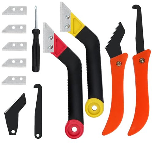 QMLING 4 Stück Fugenkratzer Fliesen, Abgewinkelter Fugenentferner Werkzeug mit 7 Ersatzklingen, Fliesenfugen Entfernen Handsäge, Fugenkratzer Bad für die Fliesenreinigung