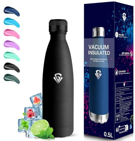 Grsta Botella Agua Acero Inoxidable, Botella Termica 500ml, A Prueba de Fugas, Botella sin Bpa, Mantiene 24H Frio/12H Calor, Botella de Agua Deportiva, para la Escuela, Oficina, Cámping, Cafetería