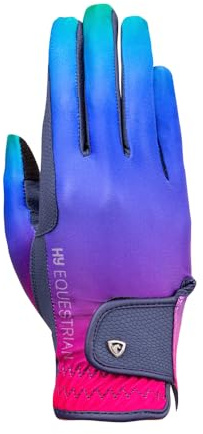 HY EQUESTRIAN Ombre Riding Gloves - Navy/Vibrant - Large