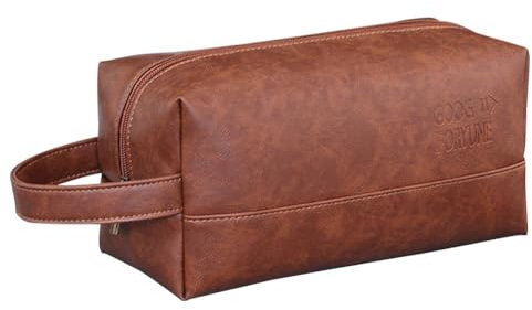 Trousse de toilette pour homme - Grande capacité de rangement - Ouverture zippée - Pour homme - Portable - Sac de toilette de qualité supérieure - Étanche, marron, Taille unique, Trousse de toilette