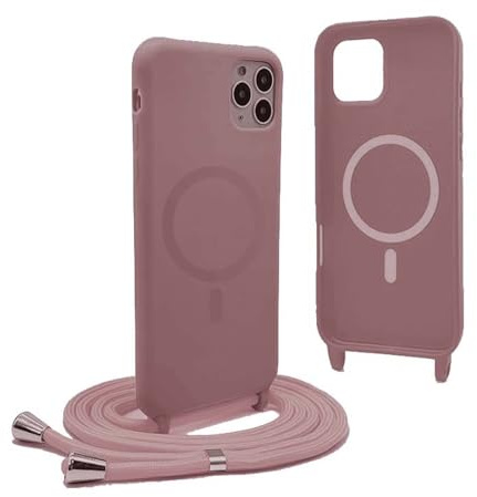 YFSYLL Handykette Hülle für iPhone 13 Pro Max mit Band,Magnetische Silikon Handyhülle Kompatibel mit MagSafe,Handyhülle für zum Umhängen Einstellbar und Abnehmbar - Roségold