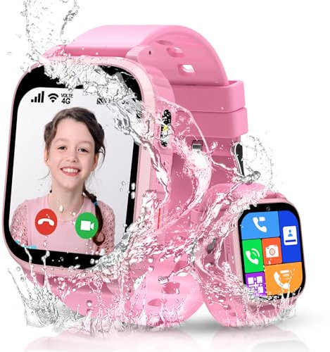 Kids Smart Watch Boys Girls - 4G Kid GPS Tracker Watch Phone Games Video Call SOS Voice Chat, IP68 Waterproof Smart Watch for Kids Watch School Mode Alarm Toys Birthday Gifts for 4-12 Years Old